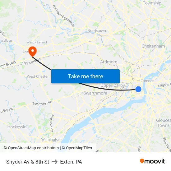 Snyder Av & 8th St to Exton, PA map