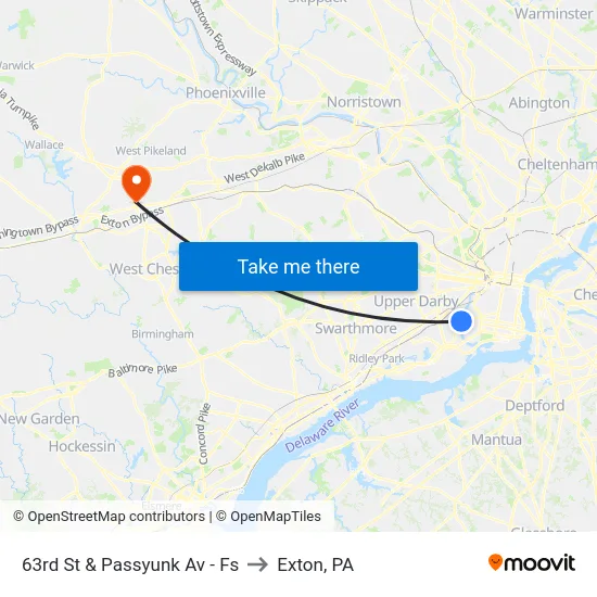 63rd St & Passyunk Av - Fs to Exton, PA map