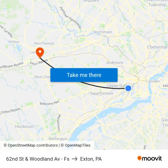 62nd St & Woodland Av - Fs to Exton, PA map