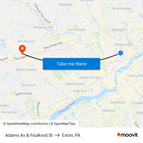 Adams Av & Foulkrod St to Exton, PA map