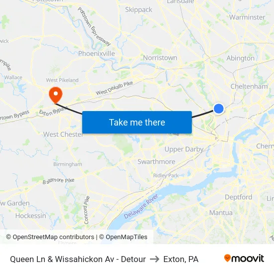 Queen Ln & Wissahickon Av - Detour to Exton, PA map