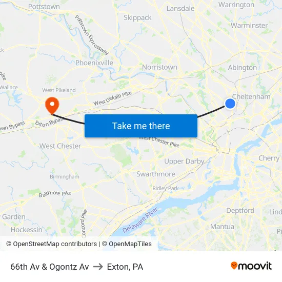 66th Av & Ogontz Av to Exton, PA map