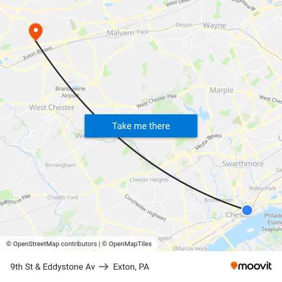 9th St & Eddystone Av to Exton, PA map