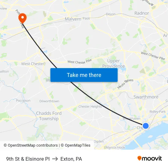 9th St & Elsinore Pl to Exton, PA map