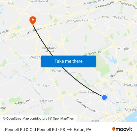 Pennell Rd & Old Pennell Rd - FS to Exton, PA map