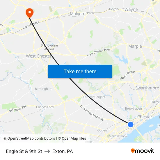Engle St & 9th St to Exton, PA map