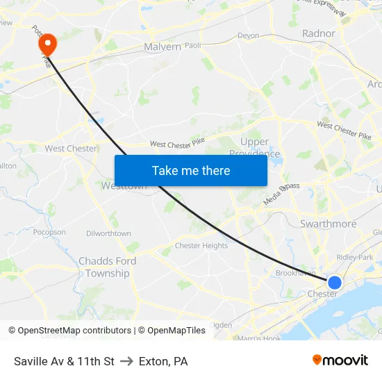 Saville Av & 11th St to Exton, PA map