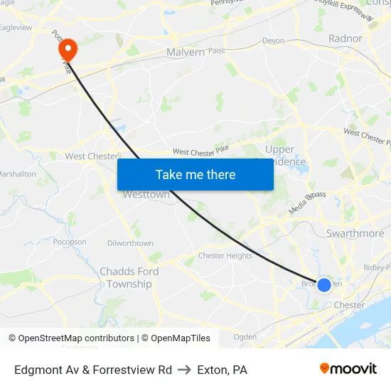 Edgmont Av & Forrestview Rd to Exton, PA map