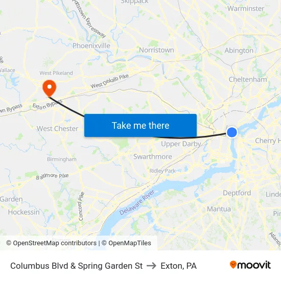Columbus Blvd & Spring Garden St to Exton, PA map