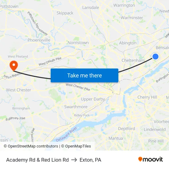 Academy Rd & Red Lion Rd to Exton, PA map
