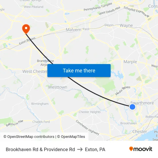 Brookhaven Rd & Providence Rd to Exton, PA map