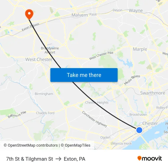 7th St & Tilghman St to Exton, PA map