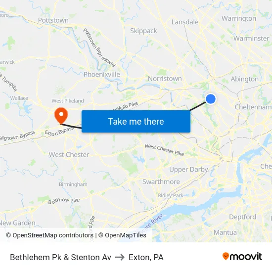 Bethlehem Pk & Stenton Av to Exton, PA map