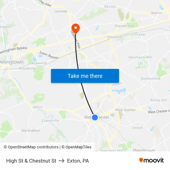 High St & Chestnut St to Exton, PA map