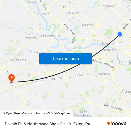 Dekalb Pk & Northtowne Shop Ctr to Exton, PA map