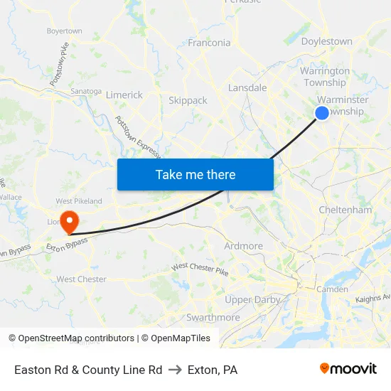 Easton Rd & County Line Rd to Exton, PA map