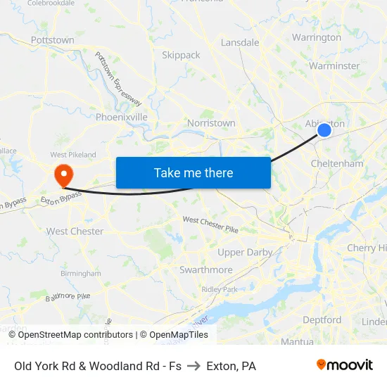 Old York Rd & Woodland Rd - Fs to Exton, PA map