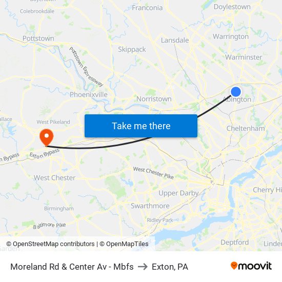 Moreland Rd & Center Av - Mbfs to Exton, PA map
