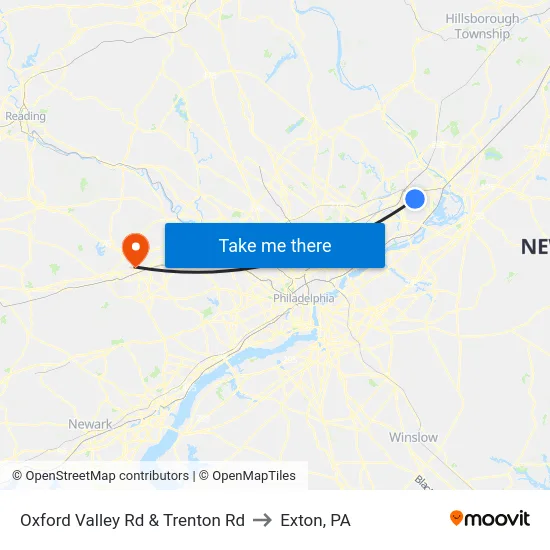 Oxford Valley Rd & Trenton Rd to Exton, PA map