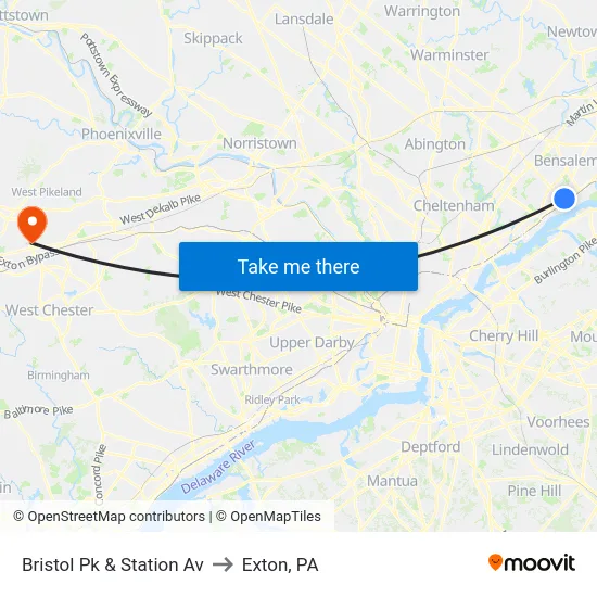Bristol Pk & Station Av to Exton, PA map