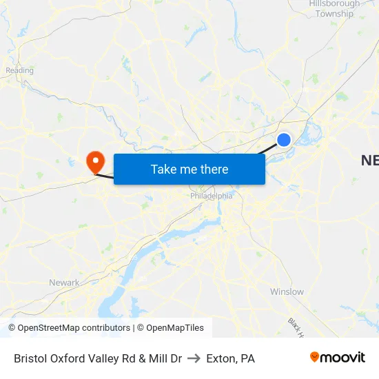 Bristol Oxford Valley Rd & Mill Dr to Exton, PA map