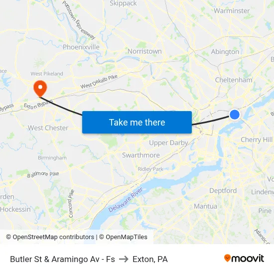Butler St & Aramingo Av - Fs to Exton, PA map