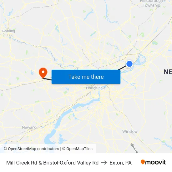 Mill Creek Rd & Bristol-Oxford Valley Rd to Exton, PA map