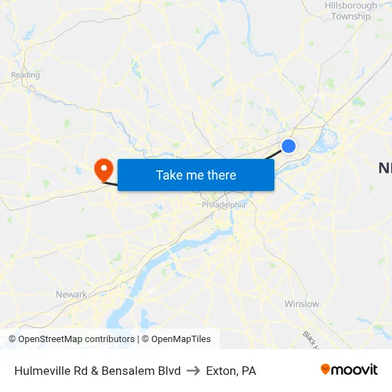 Hulmeville Rd & Bensalem Blvd to Exton, PA map