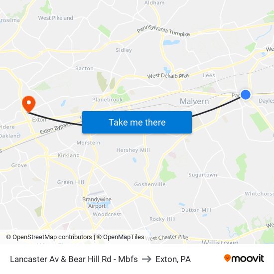 Lancaster Av & Bear Hill Rd - Mbfs to Exton, PA map