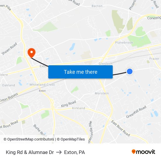 King Rd & Alumnae Dr to Exton, PA map
