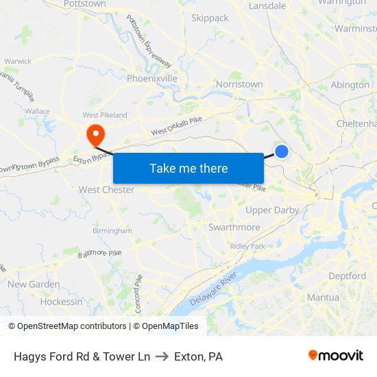 Hagys Ford Rd & Tower Ln to Exton, PA map