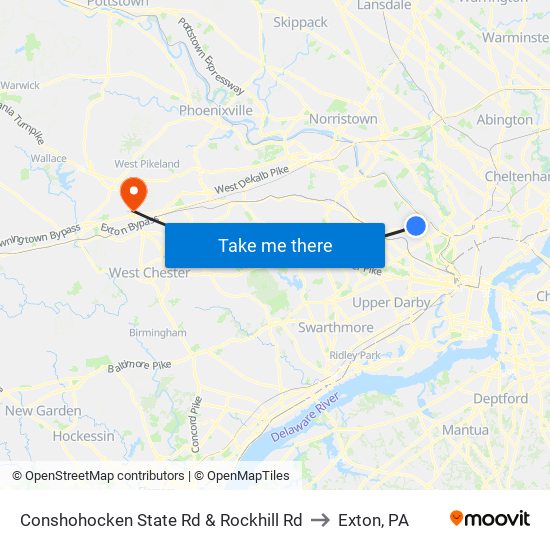 Conshohocken State Rd & Rockhill Rd to Exton, PA map