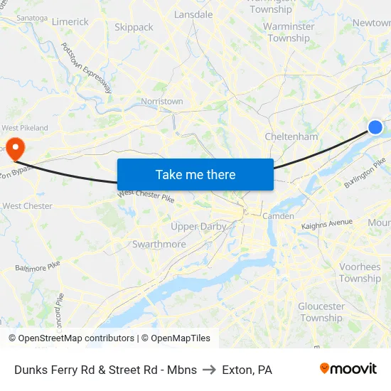 Dunks Ferry Rd & Street Rd - Mbns to Exton, PA map