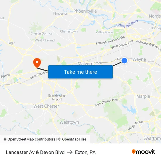 Lancaster Av & Devon Blvd to Exton, PA map