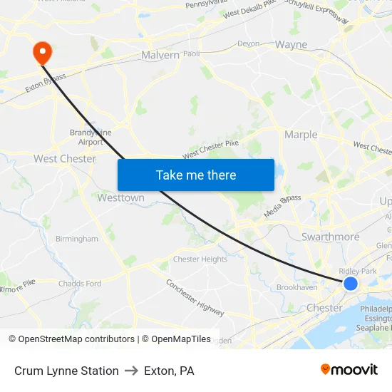 Crum Lynne Station to Exton, PA map