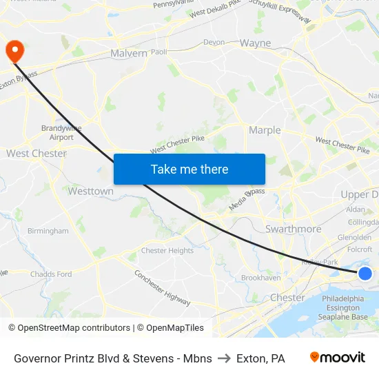 Governor Printz Blvd & Stevens - Mbns to Exton, PA map