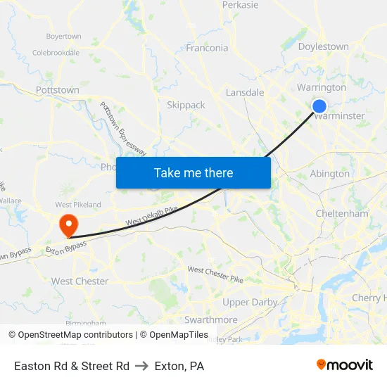 Easton Rd & Street Rd to Exton, PA map