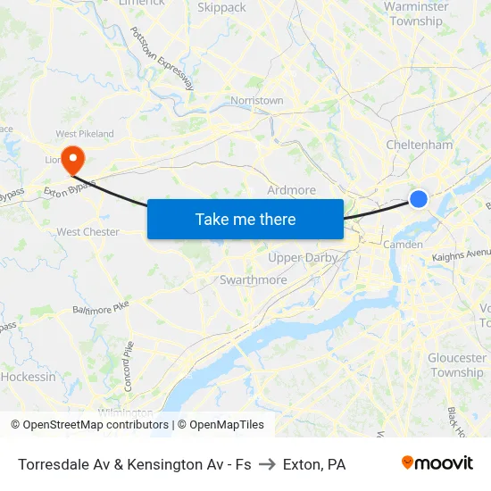 Torresdale Av & Kensington Av - Fs to Exton, PA map