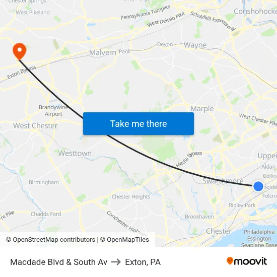 Macdade Blvd & South Av to Exton, PA map