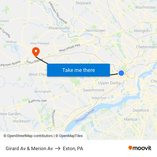 Girard Av & Merion Av to Exton, PA map