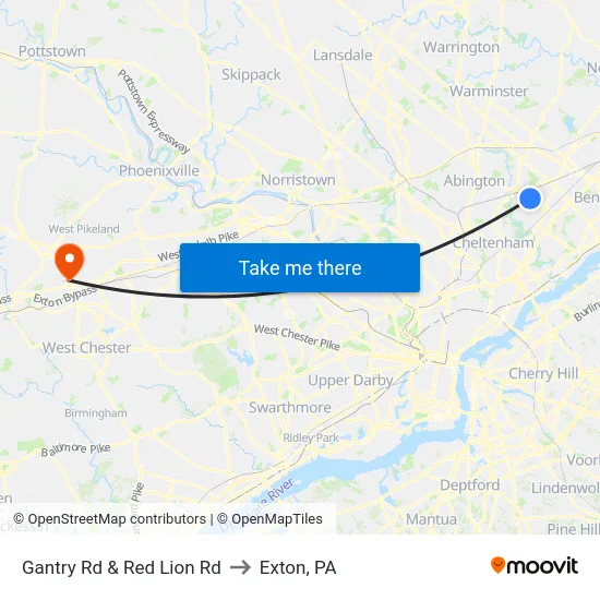 Gantry Rd & Red Lion Rd to Exton, PA map