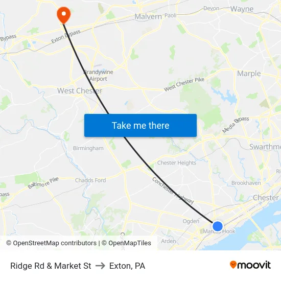 Ridge Rd & Market St to Exton, PA map