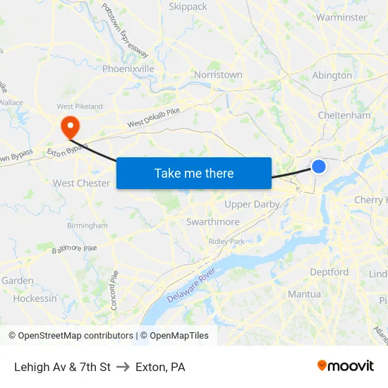 Lehigh Av & 7th St to Exton, PA map