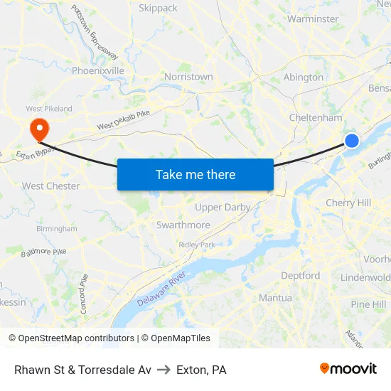Rhawn St & Torresdale Av to Exton, PA map