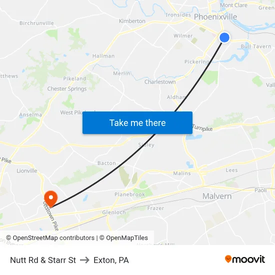 Nutt Rd & Starr St to Exton, PA map