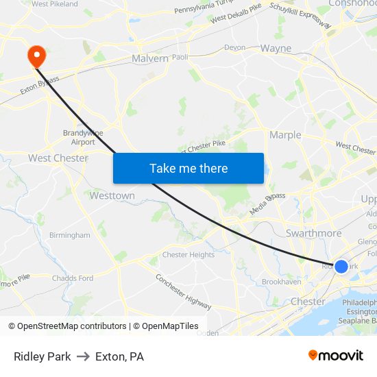Ridley Park to Exton, PA map