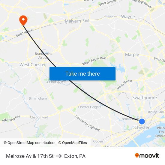 Melrose Av & 17th St to Exton, PA map