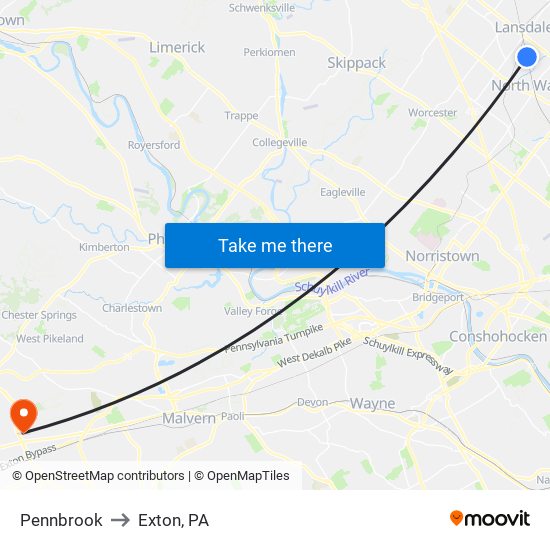 Pennbrook to Exton, PA map