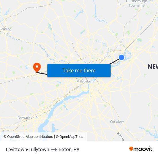 Levittown-Tullytown to Exton, PA map