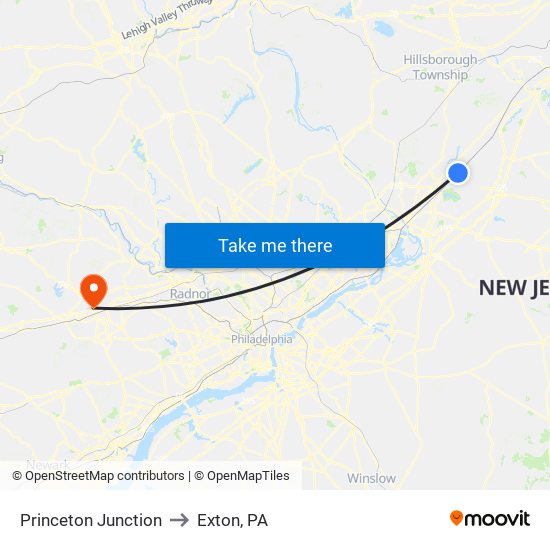 Princeton Junction to Exton, PA map